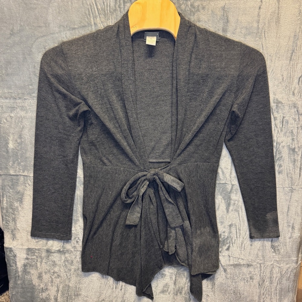 1951 | Dots Tie Front Wrap Knit Cardigan Sweater Charcoal Gray Womens XL
